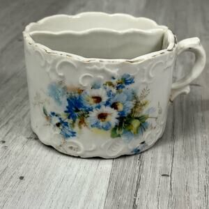 Vintage Round Victorian Blue Spring Floral Raised Design Shaving Mug